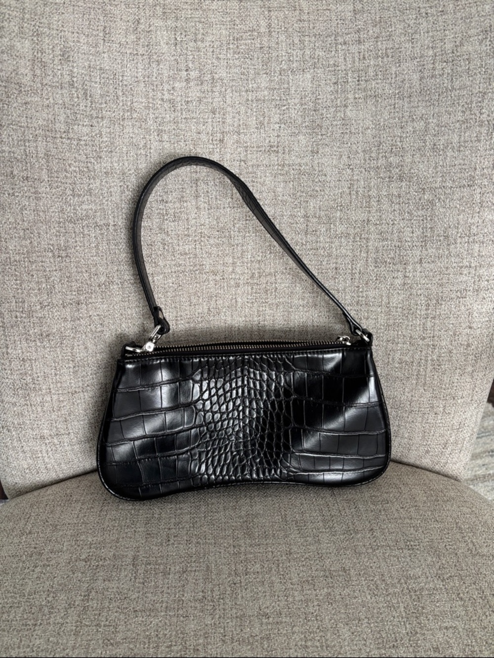 JW PEI Eva Shoulder Handbag Black Croc-Embossed Mini Shoulder Bag